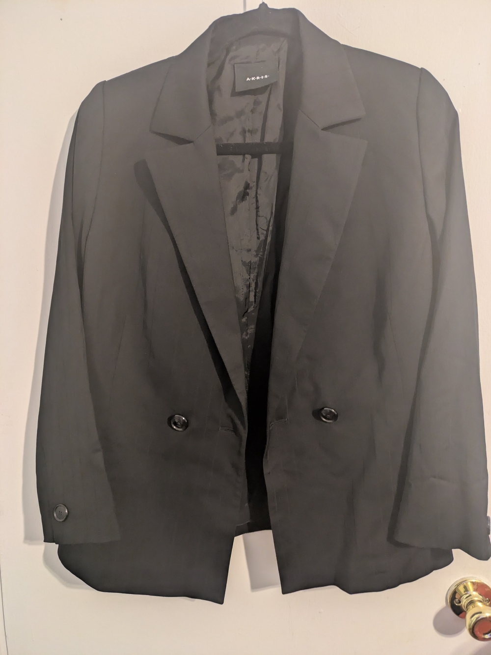 Akris Black Tonal Pinstripe Wool Stretch Blazer Luxury Jacket